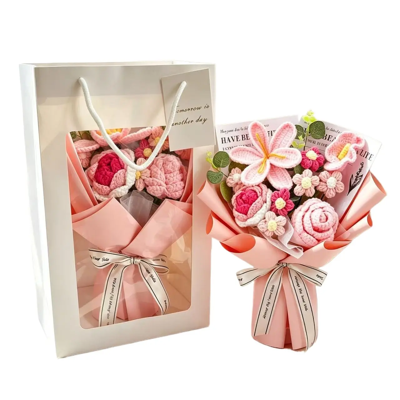 Handmade Knitted Rose Bouquet - Never-Fading Artificial Flower Arrangement for Home Decor