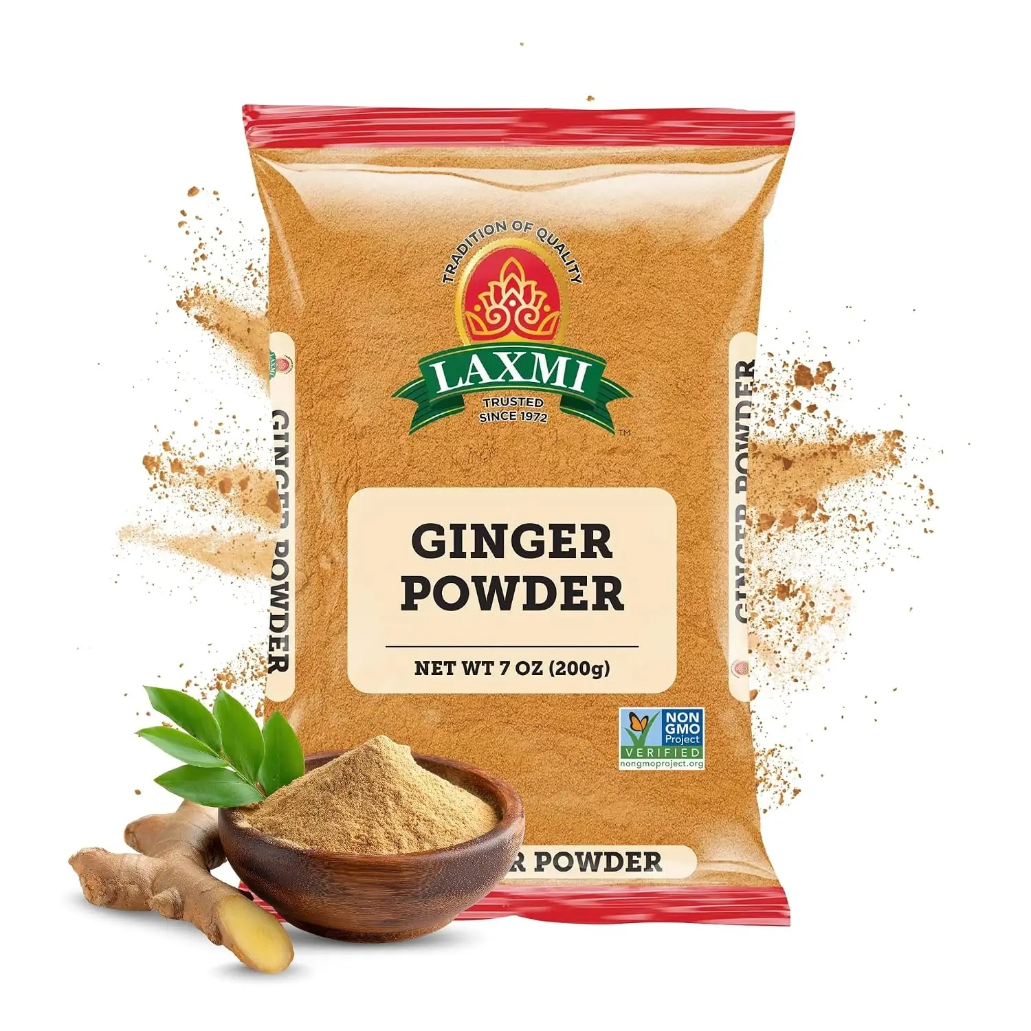 LAXMI Ground Ginger Powder, Raw Natural Spice for Baking, Cooking or Tea | 7 oz Pack, Pure Powdered Ginger, Finely Ground Natural Spice, Double Resealable, Non-GMO, Ideal for Baking, Marinade, Hot Tea
