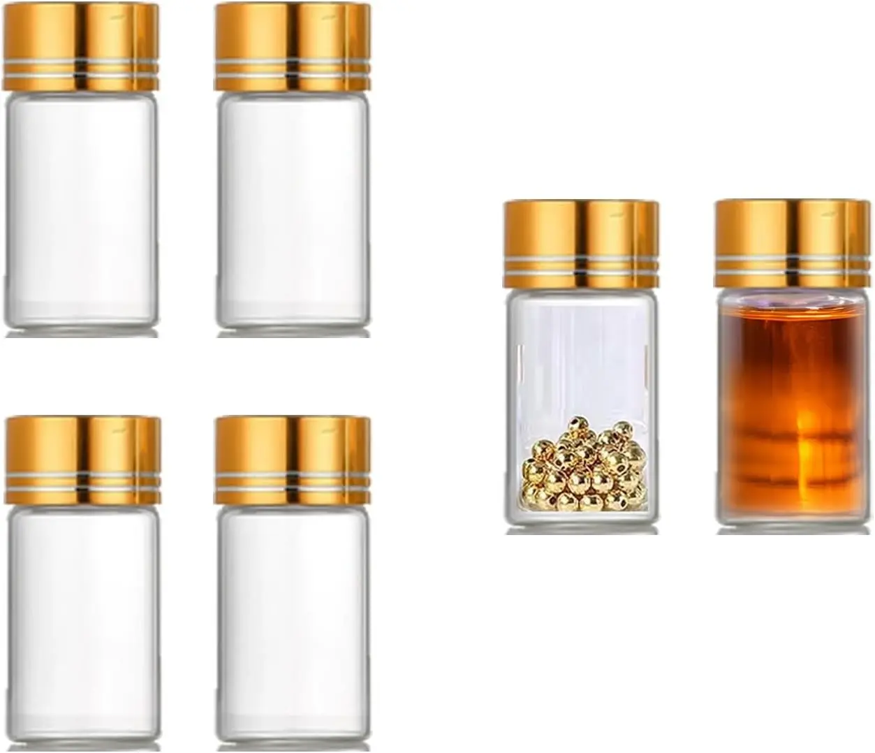 4Pcs Tiny Glass Jars with Lids 2ml Miniature Vials Bottles with Screw Cap Small Clear Vial Containers for Ashes Jar Little Bottle Caps Mini Vile Storage Craft Use 16x26mm