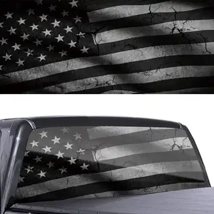 Black & White American Flag Car Rear Window Sticker Decoration,Perforated Window Film Decals for Truck Back Windshield,Scratch Hidden Car Stickers,Decor for Car