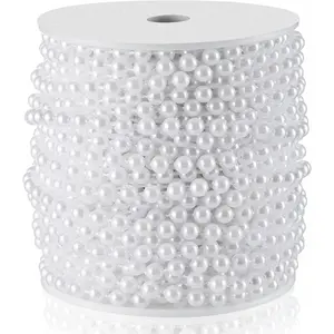 6MM Pearl Bead String Pearls, 66 Feet White Faux Pearl Garland Spool Roll Strand for Wedding Party Christmas Tree Decorations