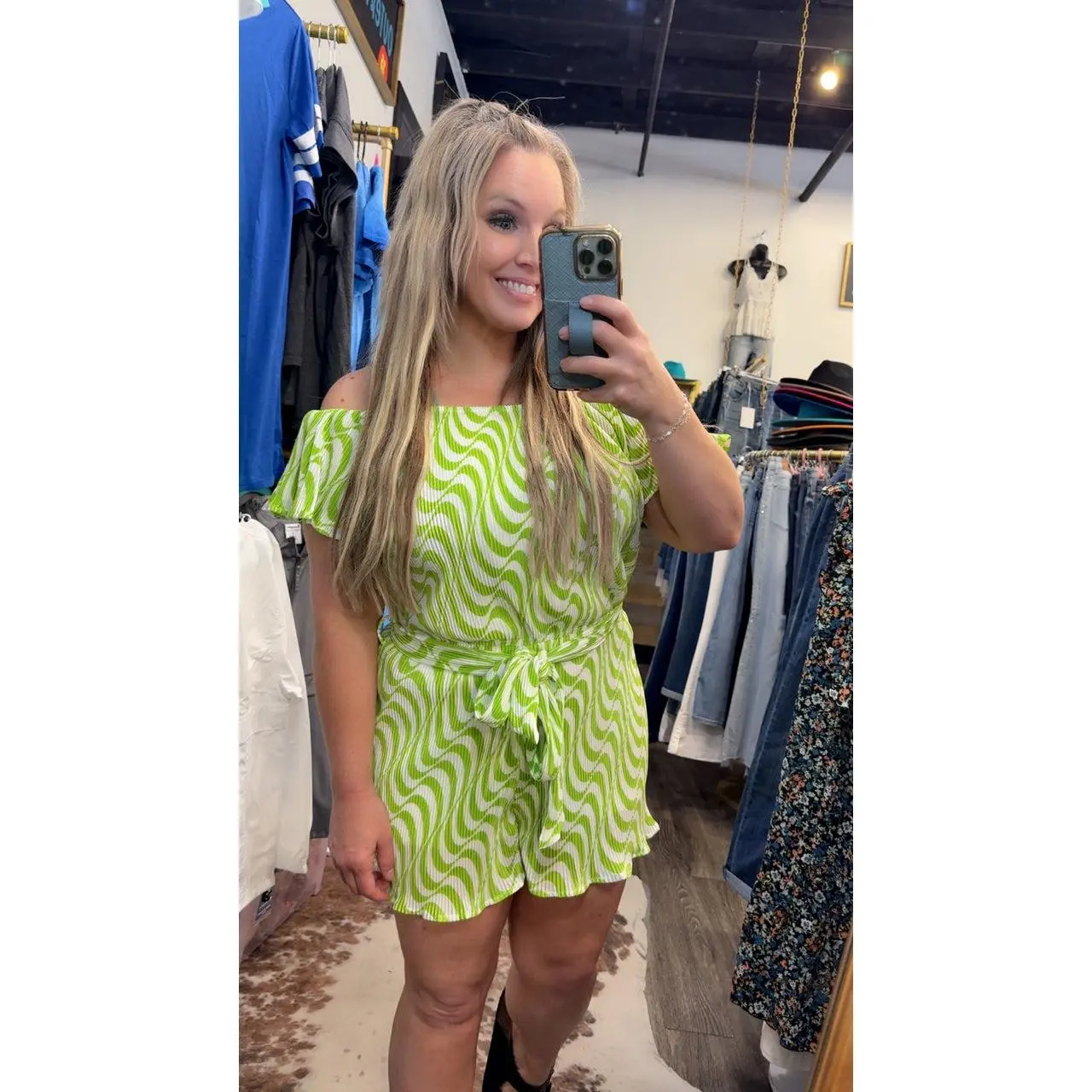 Women's Casual Plisse Off-Shoulder Short-Sleeve Overalls - 100% Polyester Print Summer Fashion Jumpsuit