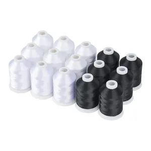 15 Spools Black and White Polyester Machine Embroidery Thread, 40wt, 1000m (1100 Yards), Compatible with Brother, Babylock, Janome Home Machines