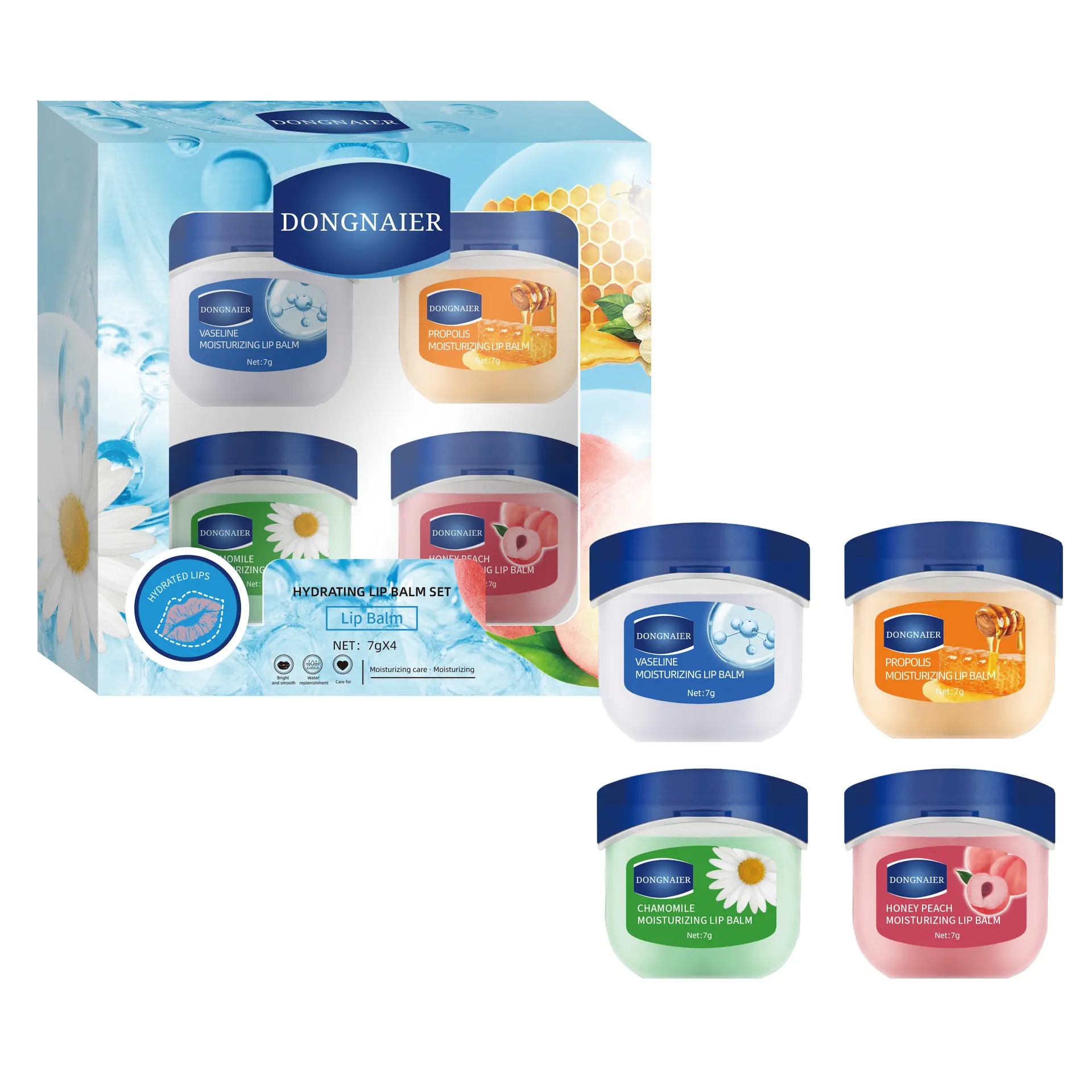 Dongnaier Multi-Effect Lip Balm, Lip Softening Balm, Lip Moisturizer, Beeswax Lip Balms, Nourishes Lips Prevents Cracking, 4 Fragrances, Long-Lasting Moisture, Glass Lips, Beauty Aid