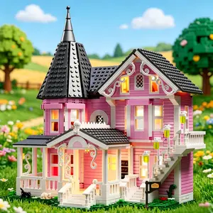 1349pcs Pink Palace Building Blocks Set, suitable for adult birthday gifts, Halloween toy gifts, Christmas gifts, is a good choice for living room decoration and room decoration