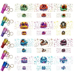 6 Sets DIY Craft Kit, Gradient Mini Cup Keychains, UV DTF Zodiac Art Stickers, Self-Adhesive, Bag Charm, Backpack Keychain, Gift Idea