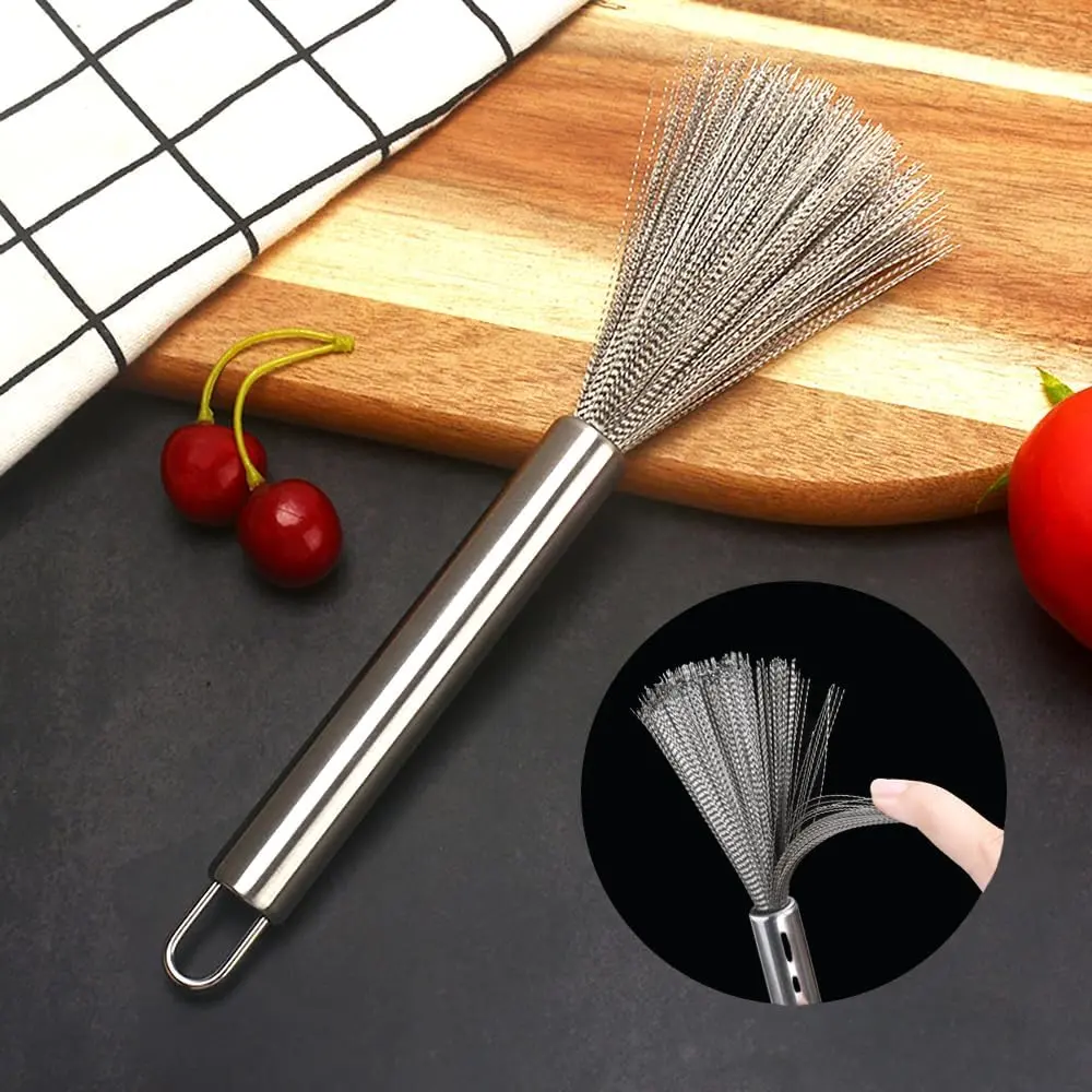Cookware Scrubber Brush, Stainless Steel Pots and Pans Cleaning Brush with Long Handle, Dishwashing Scrubber for Ovens and Grills
