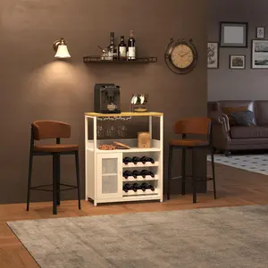 Modern White Wine Bar Rack Cabinet - Detachable Rack, Wine Holder, Glass Holder, Storage Compartment, Door, Small Sideboard Buffet & Coffee Bar, Apartment Furniture, Studio Apartment Furniture (for Kitchen, Living Room), Modern Storage Cabinet