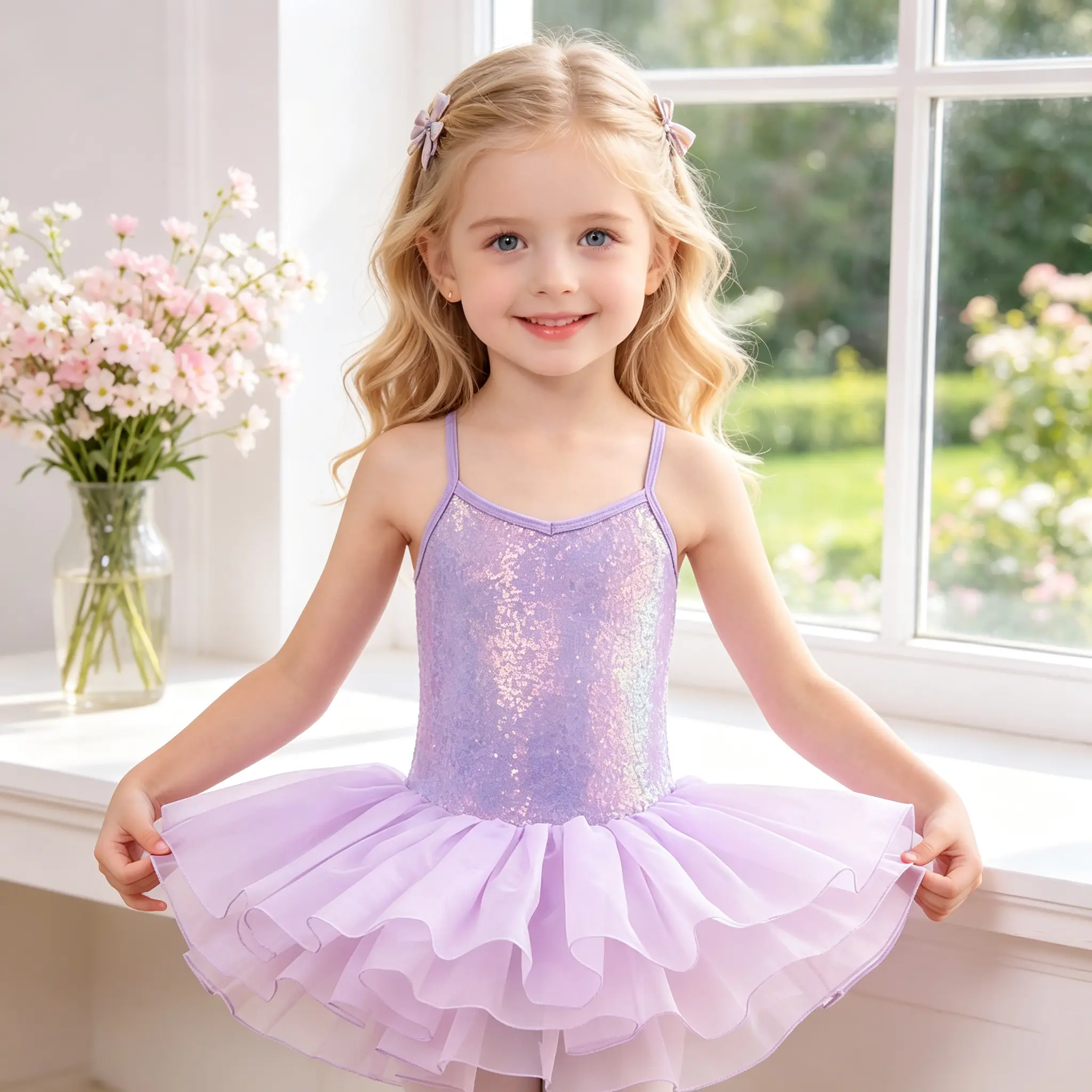 Toddler Girls Lavender Iridescent Sequin Ballet Tutu Dress Sleeveless Sparkle Dance Leotard Ruffle Tulle Skirt Kids Recital Birthday Princess Costume Outfit