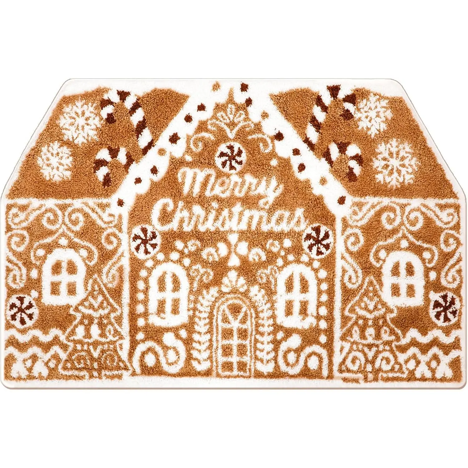 48 x 30 Inch Large Gingerbread House Christmas Bath Rug Xmas Doormat Non Slip Area Carpet Winter Rug for Front Door, Kitchen, Living Room, Bedroom