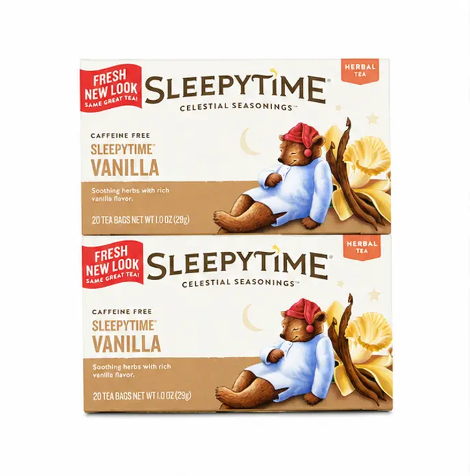 Celestial Seasonings Sleepytime Caffeine-Free Chamomile Vanilla Herbal Tea Bags - US-Sold, Stress Relief, Individually Wrapped, Easy Preparation, 2 Boxes (40 Servings Total), Natural Ingredients
