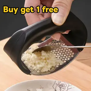 Manual Garlic Press with Handle, 2 Count Stainless Steel Rolling Garlic Crusher, Portable Metal Garlic Food Press for Home Kitchen Use