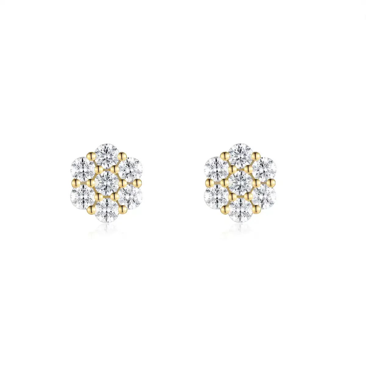 18k Gold-Plated Floral Stud Earrings Flower Lab-Created Moissanite Stud Earring Screw Back/Butterfly Back S925 Sterling Silver Moissanite Jewelry Perfect Birthday Mother’s Day Unisex Christmas Gift for Men Women Wedding Set