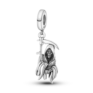 MULA S925 Silver-plated Grim Reaper pendant with Halloween skull details and sickle design, a stylish gift for women and girls, suitable for gothic, rock and punk styles, compatible with Pandora bracelets