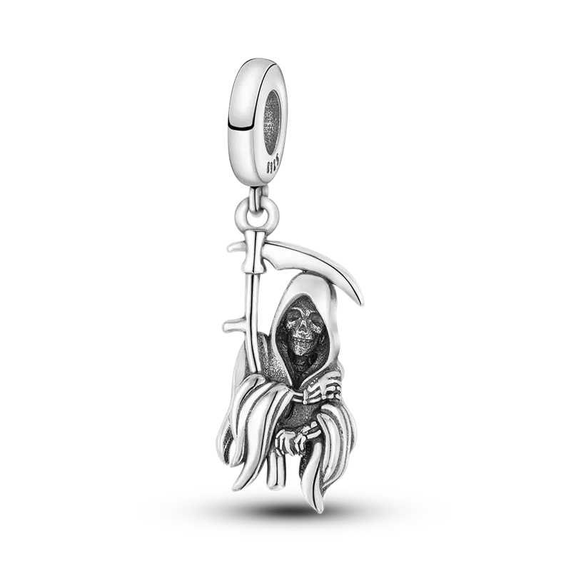 MULA Charms & Pendants, 925 Silver-Plated Gothic Grim Reaper with Scythe, Punk Jewelry for Women, Halloween Gift, Fits Pandora Bracelets, Personalized Jewelry, Casual