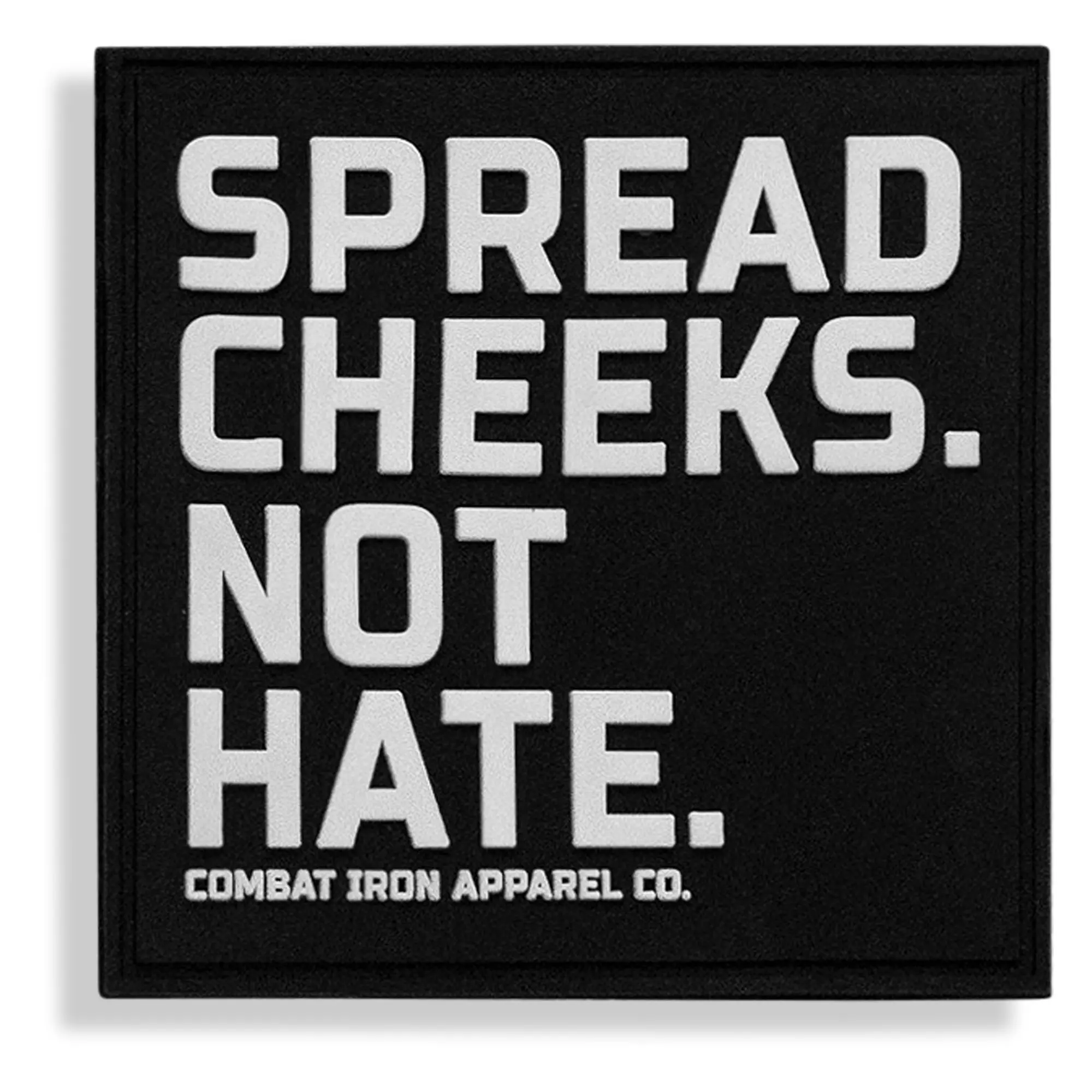 "Spread Cheeks Not Hate" Humorous Message Patch, Rectangular Bold Print PVC Stick-On, Car & Motorcycle Interior Decoration Accessory, 1.5in Tall x 3in Wide Default Size Design (Automotive Interior Decor Sticker)