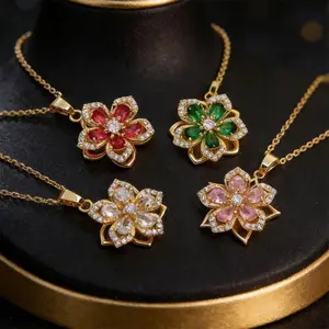 14K Gold Plated Dainty Decompression Necklace Rotatable Crystal Silver Blossom Pendant Necklaces Adjustable Spinning Fidget Necklaces Redbud Flower Choker Funny Summer Jewelry Gift for Women