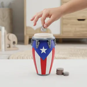 Portable Conga Drum Shape Piggy Bank, Coin Bank, Creative Flag Design, Detachable Top, Home Decor, Ideal Gift for Holidays, Collection Enthusiasts