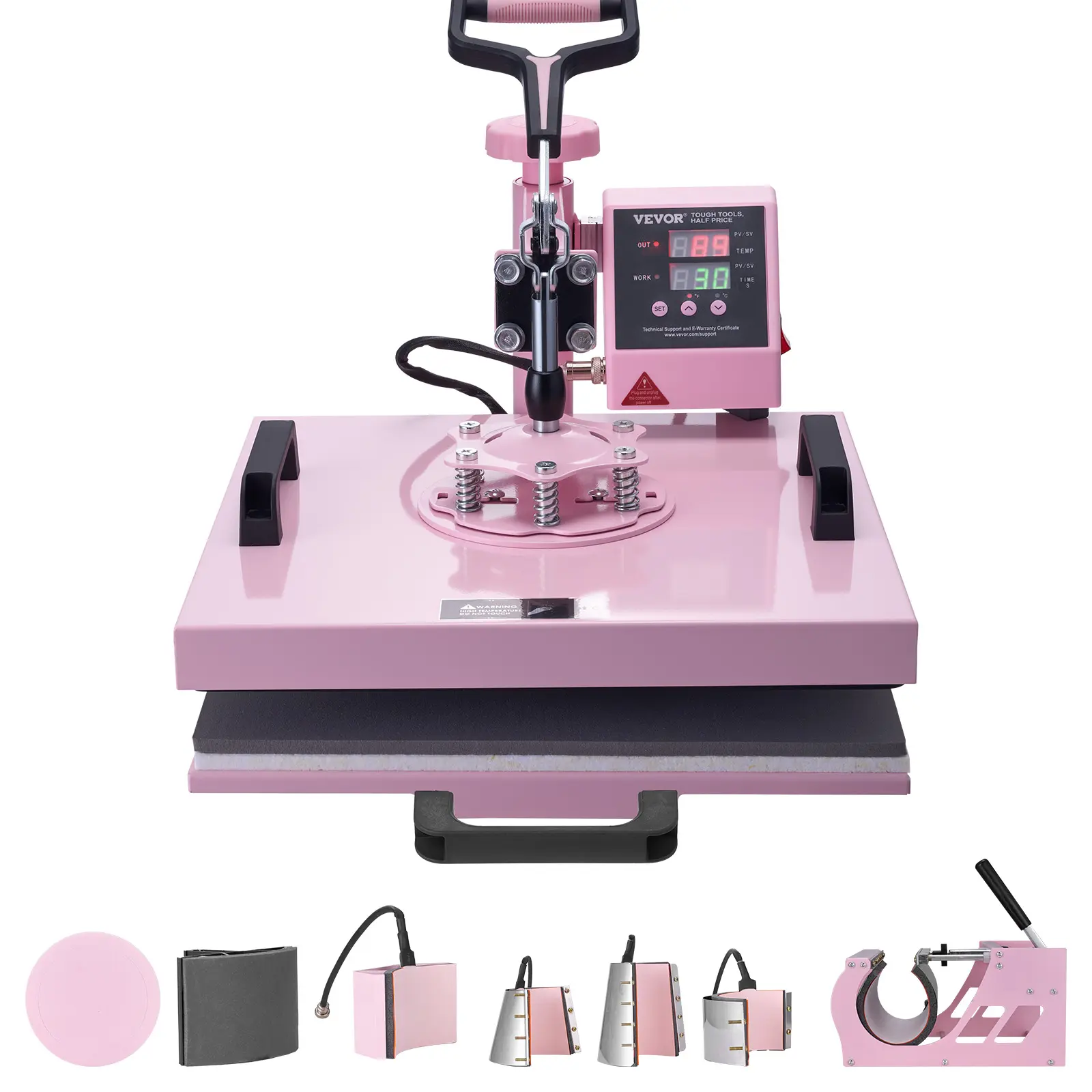 【Summerfinds】VEVOR Heat Press Machine, 15 x 15 inch, 8 in 1 Heat Transfer Machine with 6-30 oz Tumbler Press, 360° Swing Away T-Shirt Pressing, Digital Precise Control, for T-Shirts/Mugs/Hats/Plates, Pink