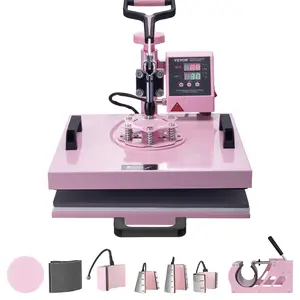 【Summervibes】VEVOR Heat Press Machine, 15 x 15 inch, 8 in 1 Heat Transfer Machine with 6-30 oz Tumbler Press, 360° Swing Away T-Shirt Pressing, Digital Precise Control, for T-Shirts/Mugs/Hats/Plates, Pink