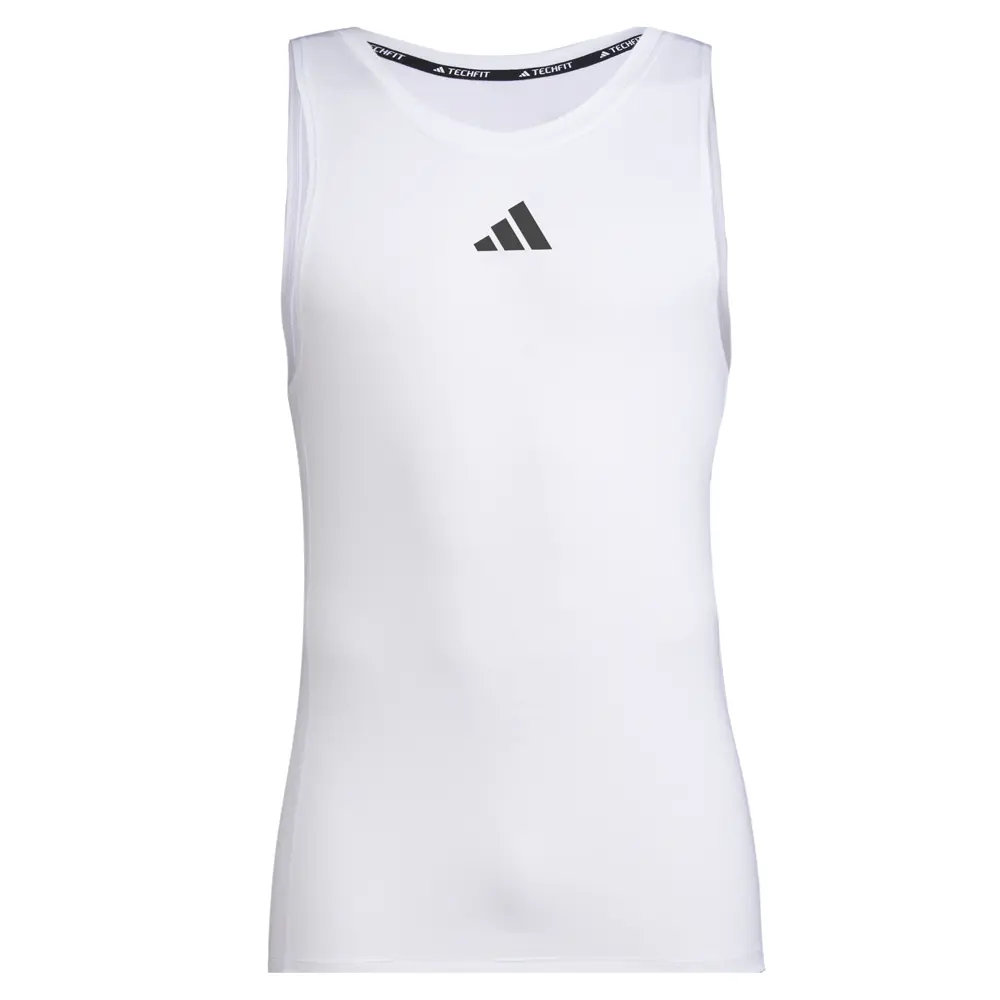 adidas Mens Techfit Crew Neck Athletic Tank Training Casual Moisture Wicking - White