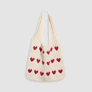 Cider [3 colors, size One Size-One Size] Heart Pattern Braided Tote Bag