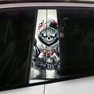 2 Piece Gun Skull Pattern Vinyl Car B-Pillar Decal, Self-Adhesive, Semi-Matte, Waterproof, Easy-Paste, Suitable for Glass and Metal Surfaces, Slender Shape, Single Use, Decal for Cars, Car Decals