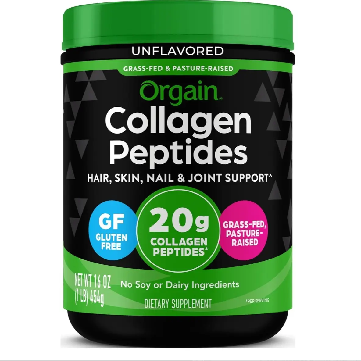 Orgain 20g Hydrolyzed Collagen Peptides Powder, Unflavored, 1lb | Grass fed collagen type I and III for women and men, supplement for hair, skin, nail, & joint support, paleo & keto, non-GMO