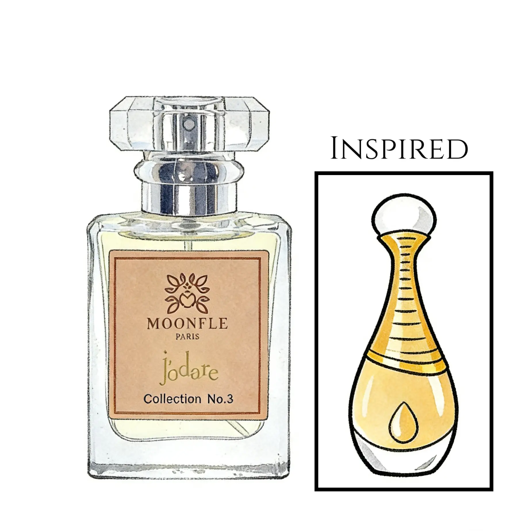 No.3 j'odare 1999 Floral Fruity Top: Pear Melon Magnolia Peach Orange Bergamot Middle: Jasmine Lily-of-the-Valley Tuberose Freesia Rose Orchid Plum Violet Base: Musk Vanilla Blackberry Cedar Size: 30ML 1oz Women  Oil Base Fragrance Parfume MOONFLE PERFUME