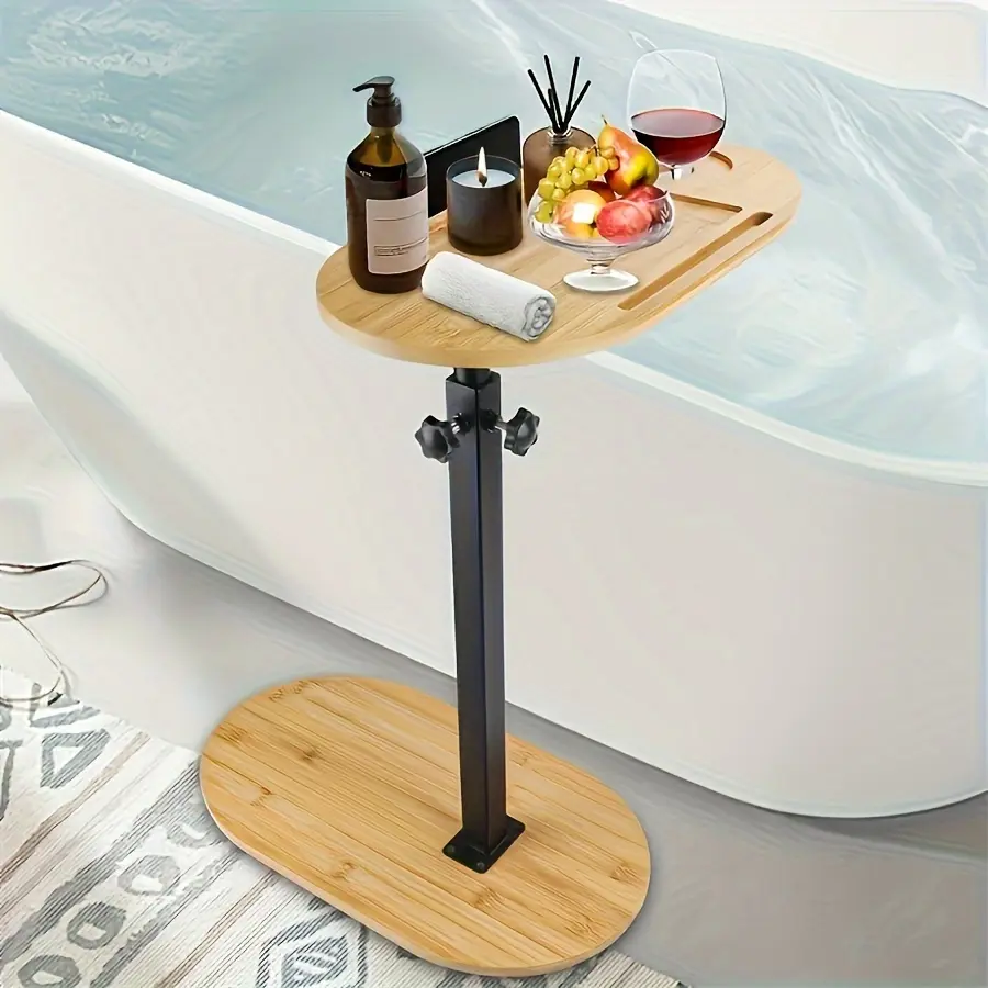 1 Piece Bamboo Bathtub Rack Floor Standing Shelf Adjustable Bathroom Organizer Bedside Removable Shelf Bathroom Accessories Bathtub Tray