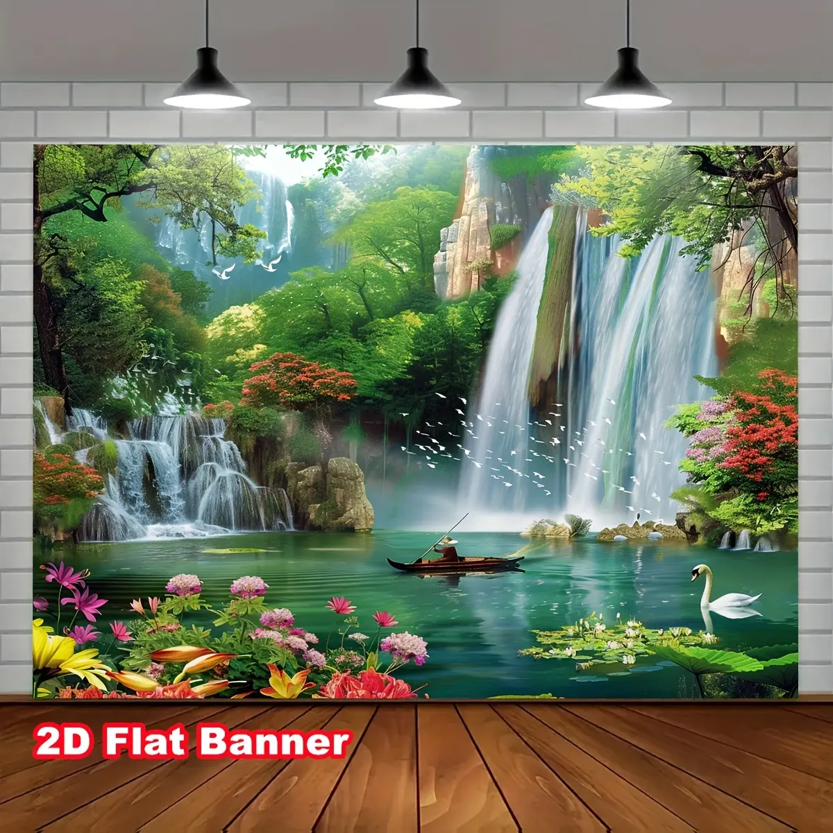 1pc Polyester Floral Artistic Print Nature Wall Mural - Vibrant Flower & Waterfall Landscape, Home Decoration, Ideal for Living Room, Photo Booth Backdrops, Nature Wall Art