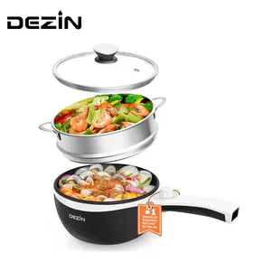 Dezin Electric Cooker 1.5L Non-Stick Sauté Pan with Power Adjustment for Cheese Stir Fry Roast Steam - Perfect for Ramen Steak Black