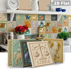 12/24 PCS Gift Box ART Pastel Zodiac Sign Embossed PE Crystal Tile Stickers Waterproof Oil-Proof Home Decor for Kitchen Bathroom Walls Floors