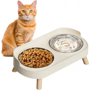 Elevated Cat Bowl, Raised Cat Food and Water Bowl Set for Indoor Cats, Splash Proof with 2 Stainless Steel Pet Food Bowls for Cats , Whisker Fatigue and Dishwasher Safe