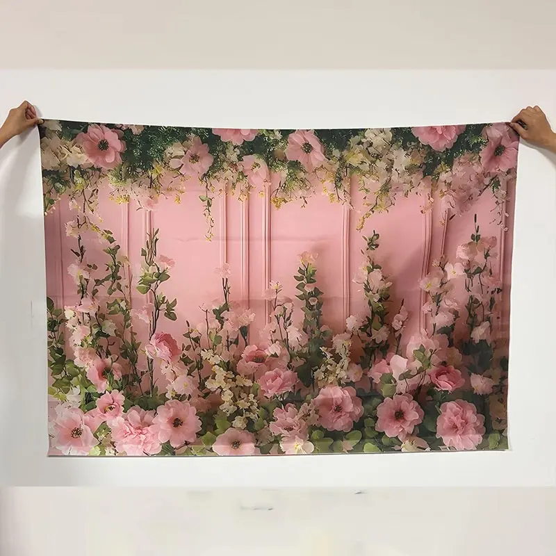 Floral Pattern Wooden Board Backdrop, 1 Count Elegant Flower Pattern Backdrop, Wall Decor for Wedding Birthday Party Garden Home Photography, Banners, Party Decoration Supplies