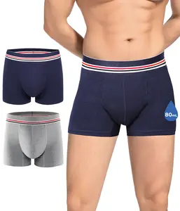 CARER Men's Washable, Leak-Proof, Reusable Underwear, suitable for light urinary incontinence (80ml), two-pack, navy blue and gray striped waistband, comfortable and dry, suitable for fitness, post-operative recovery, office wear, and other occasions.