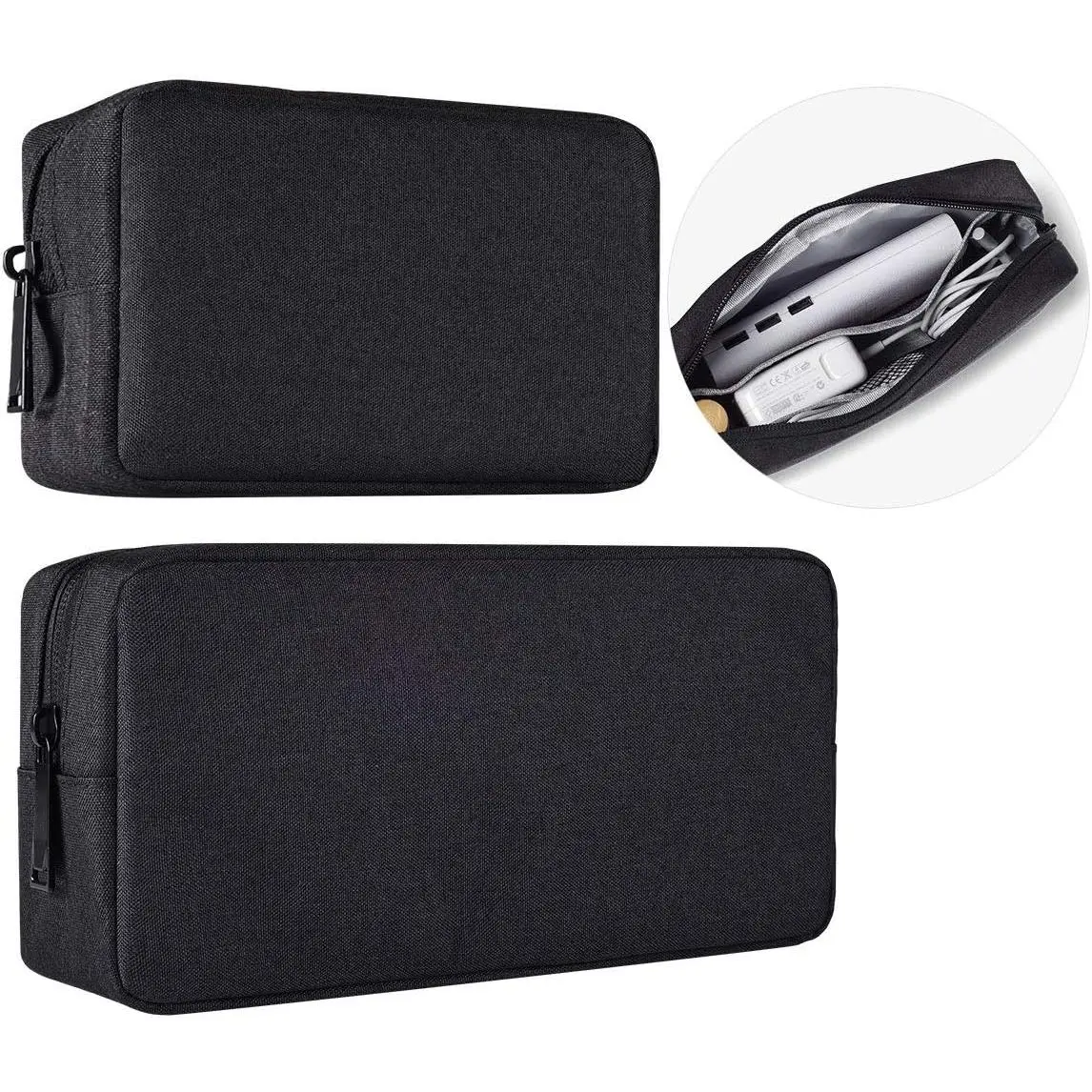 Universal Electronics Accessories Case, 2-Pack Portable Soft Carrying Case Bag Wire  Organizer for Hard Drive, Power Adapter, Laptop ,  Kit, Small+Big-Black