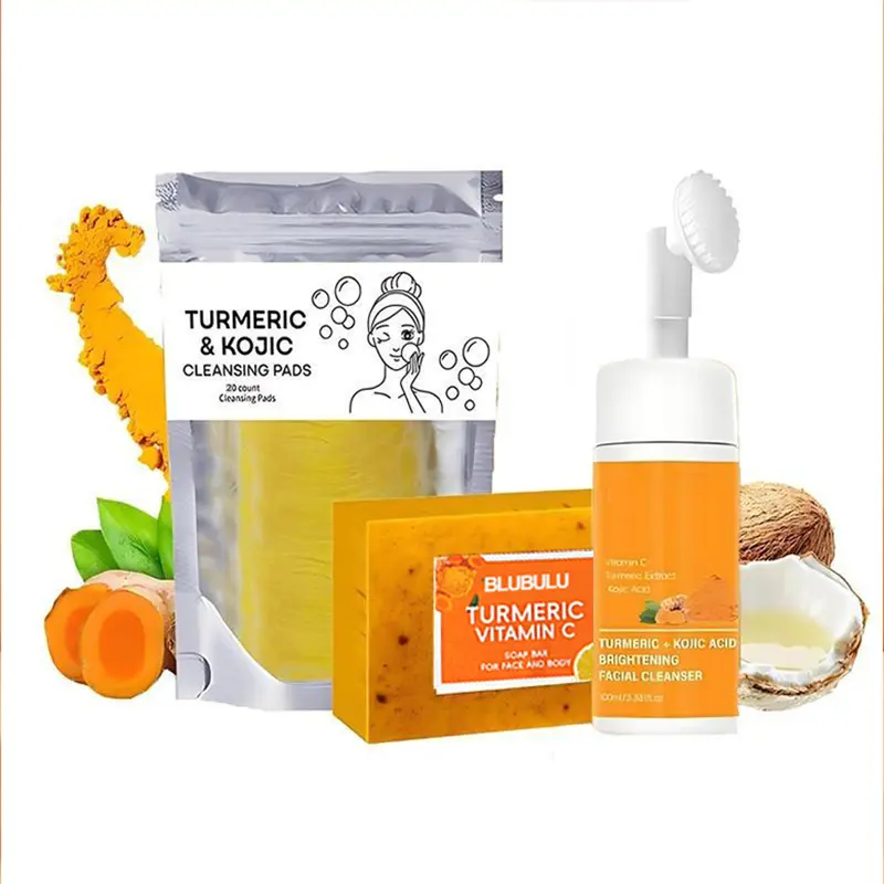 TURMERIC & KOJIC Turmeric Wash and Care Three Piece SetTurmeric Tablets,Turmeric Cleansing Mousse,Turmeric Soap Facial Cleansing Skincare FacialCleansing Cleanser