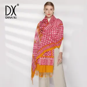 DANA XU 100% Merino Wool Extra Large Pashmina Blanket Travel chunky Scarf Cashmere Wrap for Women Fall Winter Oversize Shawl Floral poncho Open Front
