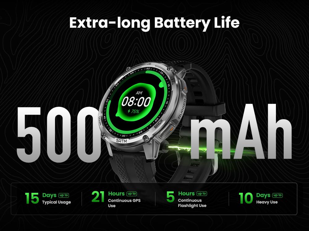 KOSPET Tank T4C Smart Watch for Men with LED Flashlight, 1.5” AMOLED Display, Dual-Band GPS&Compass, 50-Days Battery, 24/7 Heart Rate/Sleep Monitor, 50m Waterproof, Bluetooth Call/Walkie-Talkie