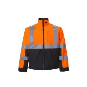 212 MAIN High-Visibility Class 3 Reflective Strips Water-Resistant Softshell Jacket, Athletic Cut, Form-Fitting, Orange, Extra Large Size (High-Vis Jacket), Reflective Jacket