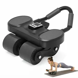 Smart 2026 Four Wheel Ab Roller with Knee Mat Support Padding and Timer Function, Automatic Rebound Design Elbow Support, Abs Core Strength Workout Roller Equipment for Beginners to Advanced Men and Women