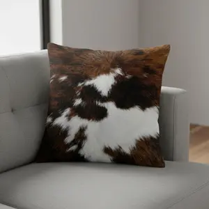 Cowhide Print Throw Pillow Covers 18x18 Set of 2, Soft Short Plush Cow Animal Pillow Cases, Square Decorative Cushion Covers