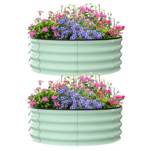 Raised Garden Beds Outdoor, 2 Pack 3x3x1 ft Galvanized Raised Garden Bed for Gardening, Round Metal Planter Box for Planting Plants Vegetables,Green