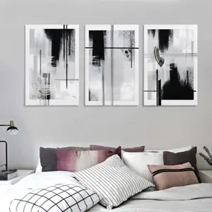 3pcs Canvas Wood Framed Poster Printed Painting Black Gray White Neutral Decor Minimalism Classic Elegant Mural Ink Painting Home Room Decor Wall Art with Frame Modern Abstract Design Minimalist Design Easy to Hang Artistic Gift Ornaments Decoration Photo