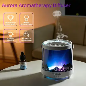 Jellyfish Essential Oil Diffuser, Ultrasonic Aromatherapy Humidifier with Jellyfish Mist, Aurora & Flame Light, Timing Portable Scent Machine, Home Bedroom Office Decor Gift