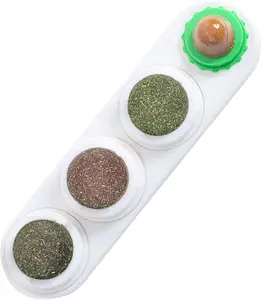 Catnip Balls for Wall, 4 Slots - Mint, Wooden Vine, Insect Fruit, Cat Candy, Edible Kitty Chew Toys for Entertainment & Oral Care, Detachable and Rotatable Design, White, 8" x 2" x 1.5", 1 Pc