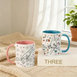 Personalized Mother’s Day Mug | Custom Kids Names Ceramic Coffee Mug, Grandma & Mom Hand Holding Design, Gift from Children