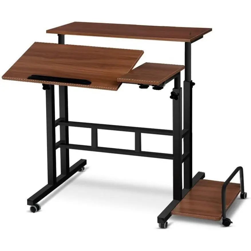 Adjustable Standing Desk for Office – Mobile Take a Seat Stand Workstation with Locking Wheels – Compact, Ergonomic – Black