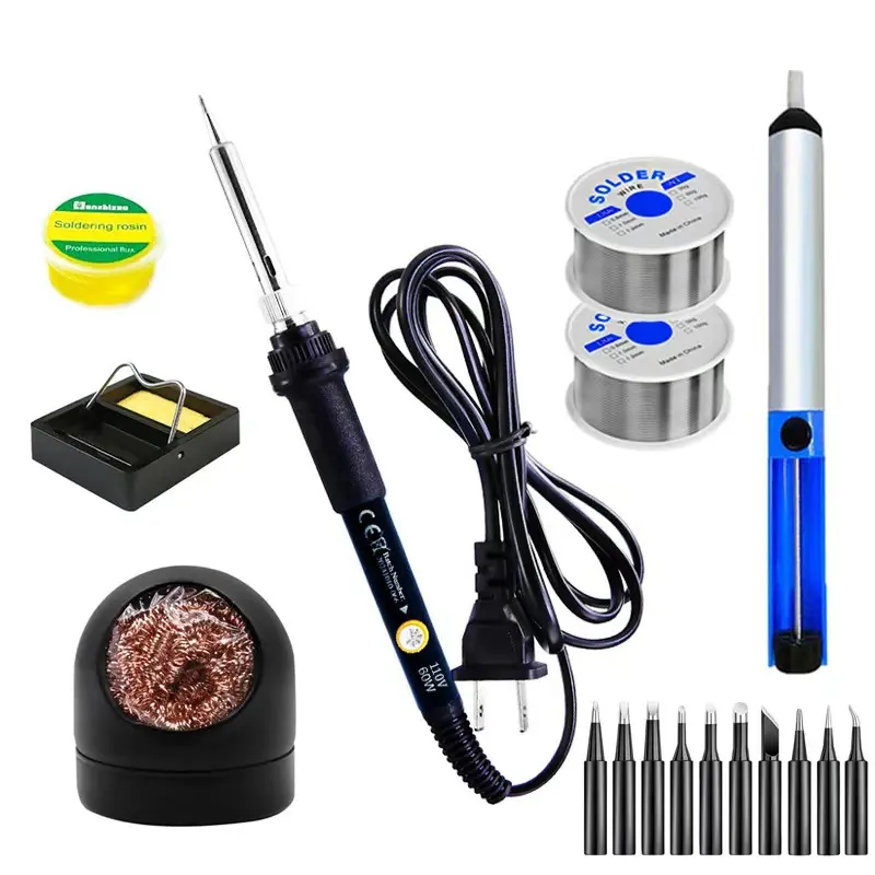 Professional Soldering Iron Kit, Soldering Tool, Corded Solder Iron, Precision Temperature Control, Includes 10 Solder Tips, Two Rolls of Solder Wire, Rosin, Cleaning System